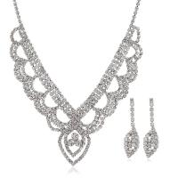 Rhinestone Zinc Alloy Jewelry Set, earring & necklace, with 14cm extender chain, silver color plated, fashion jewelry & for woman & with rhinestone, silver color, 25mm,46mm cm 