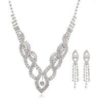 Rhinestone Zinc Alloy Jewelry Set, earring & necklace, with 12cm extender chain, silver color plated, fashion jewelry & for woman & with rhinestone, silver color, 28mm cm 
