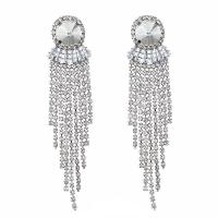 Fashion Fringe Earrings, Brass, silver color plated, fashion jewelry & for woman & with rhinestone, silver color 