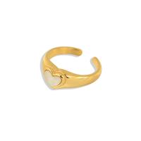 Titanium Steel Finger Ring, with White Shell, Heart, Vacuum Ion Plating, fashion jewelry & for woman, golden, 6.5mm, Inner Approx 17mm 