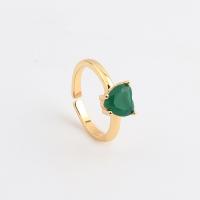 Zirkonia Messing Finger Ring, Herz, vergoldet, Einstellbar & Micro pave Zirkonia & für Frau, keine, 23mm, verkauft von PC
