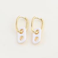 Huggie Hoop Drop Earring, Brass, real gold plated, for woman & enamel 32mm 