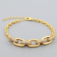 Cubic Zirconia Micro Pave Brass Bracelet, high quality gold color plated, Adjustable & Unisex & micro pave cubic zirconia, 190mm 