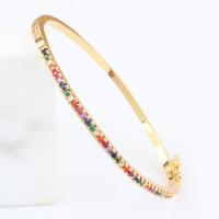 Brass Bangle, real gold plated, micro pave cubic zirconia & for woman, multi-colored, 60mm 