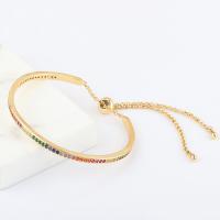 Brass Bangle, real gold plated, Adjustable & micro pave cubic zirconia & for woman, multi-colored, 60mm 
