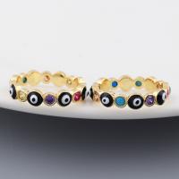 Evil Eye Jewelry Finger Ring, Brass, real gold plated & micro pave cubic zirconia & for woman & enamel 