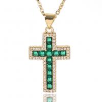 Brass Cubic Zirconia Necklace, Cross, gold color plated, for woman & with cubic zirconia Approx 17.7 Inch 