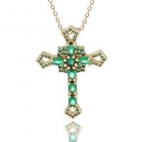 Brass Cubic Zirconia Necklace, Cross, gold color plated, for woman & with cubic zirconia Approx 17.7 Inch 