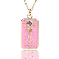Brass Cubic Zirconia Necklace, Square, gold color plated, for woman & enamel & with cubic zirconia Approx 17.7 Inch 