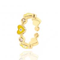 Evil Eye Jewelry Finger Ring, Brass, gold color plated, micro pave cubic zirconia & for woman & enamel 22mm 