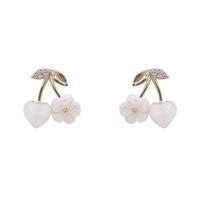 Acrylic Stud Earring, Brass, with Acrylic, Flower, gold color plated, micro pave cubic zirconia & for woman 