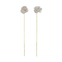 Brass Thread Through Earrings, with Freshwater Pearl, Flower, gold color plated, Korean style & for woman, 65mm 