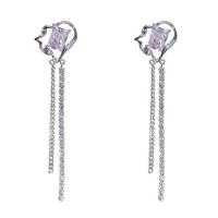 Fashion Fringe Earrings, Brass, Heart, platinum color plated, micro pave cubic zirconia & for woman & with rhinestone 