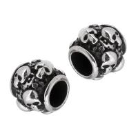 Stainless Steel Large Hole Beads, 304 Stainless Steel, Flat Round, with skull pattern & blacken, original color Approx 4mm 