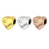 Stainless Steel Large Hole Beads, 304 Stainless Steel, Heart, plated, with letter pattern Approx 4.5mm 
