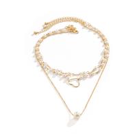 Fashion Multi Layer Necklace, Plastic Pearl, with brass chain, with 2.7inch extender chain, plated, three layers & fashion jewelry & for woman Approx 17.7 Inch, Approx 13.7 Inch 