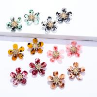Acrylic Stud Earring, Zinc Alloy, with Acetate, Flower, gold color plated, fashion jewelry & for woman & with rhinestone 