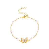Zinc Alloy Pearl Bracelets, with ABS Plastic Pearl & Shell, with 5cm extender chain, Butterfly, plated, fashion jewelry & for woman, golden cm 