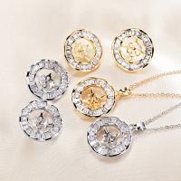 Brass Jewelry Finding Set, Earring Setting & Pendant Setting & Ring Base, with Cubic Zirconia, plated, DIY 9.5-10mm,9-10mm,9.5-10mm, Inner Approx 21mm 