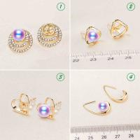 Brass Earring Stud Component, with Cubic Zirconia, real gold plated, DIY 