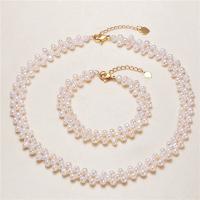Brass Freshwater Pearl Jewelry Sets, bracelet & necklace, with Brass, with 5cm extender chain, real gold plated & for woman 4-5mm Approx 35 cm, Approx 16 cm 