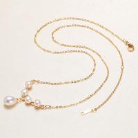 Freshwater Pearl Brass Necklace, with Brass, real gold plated, for woman, white Approx 48 cm 