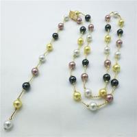 Shell Pearl Свитер ожерелье, с Латунь, плакированный настоящим золотом, Мужская, разноцветный, 10-11mm, длина:Приблизительно 130 см, продается PC
