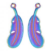 Stainless Steel Feather Pendant, 304 Stainless Steel, Vacuum Ion Plating, Unisex, multi-colored 