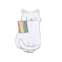 Emaille -Brosche, Zinklegierung, Katze, silberfarben plattiert, unisex, weiß, 25x13mm, verkauft von PC