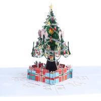 Papel 3D tarjeta de felicitación, Árbol de Navidad, hecho a mano, Plegable & Efecto 3D, 150x150mm, Vendido por UD