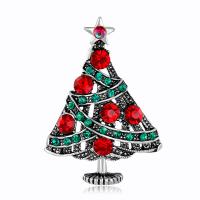 Christmas Jewelry Brooch , Zinc Alloy, Christmas Tree, antique silver color plated, fashion jewelry & for woman & with rhinestone, mixed colors 