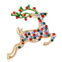 Christmas Jewelry Brooch , Zinc Alloy, Christmas Reindeer, KC gold color plated, fashion jewelry & with rhinestone, mixed colors 