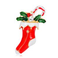 Christmas Jewelry Brooch , Zinc Alloy, Christmas Sock, KC gold color plated, fashion jewelry & enamel & with rhinestone, red 