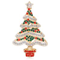 Christmas Jewelry Brooch , Zinc Alloy, Christmas Tree, gold color plated, fashion jewelry & for woman & with rhinestone, mixed colors 