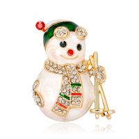 Christmas Jewelry Brooch , Zinc Alloy, Snowman, KC gold color plated, fashion jewelry & for woman & enamel & with rhinestone, mixed colors 