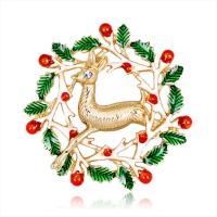 Weihnachten Schmuck Brosche, Zinklegierung, Weihnachtselch, KC goldfarben plattiert, Modeschmuck & für Frau & Emaille & mit Strass, gemischte Farben, 42x42mm, verkauft von PC