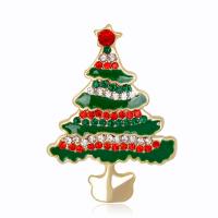 Weihnachten Schmuck Brosche, Zinklegierung, Weihnachtsbaum, KC goldfarben plattiert, Modeschmuck & für Frau & Emaille & mit Strass, gemischte Farben, 28x38mm, verkauft von PC