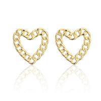 Brass Stud Earring, Heart, gold color plated, fashion jewelry & for woman & hollow 