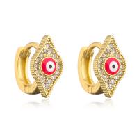 Brass Huggie Hoop Earring, Eye, gold color plated, micro pave cubic zirconia & for woman & enamel 