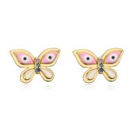 Evil Eye Earrings, Brass, Butterfly, gold color plated & micro pave cubic zirconia & for woman & enamel 