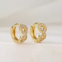 Brass Huggie Hoop Earring, gold color plated & micro pave cubic zirconia & for woman, 11mm 