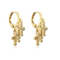 Huggie Hoop Drop Earring, Brass, Cross, gold color plated, micro pave cubic zirconia & for woman 