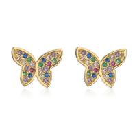 Cubic Zirconia Micro Pave Brass Earring, Butterfly, gold color plated & micro pave cubic zirconia & for woman & enamel 