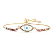 Evil Eye Jewelry Bracelet, Brass, gold color plated & micro pave cubic zirconia & for woman & enamel 240mm 