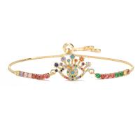 Cubic Zirconia Micro Pave Brass Bracelet, gold color plated & for woman & with cubic zirconia, multi-colored, 240mm 