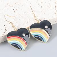 Enamel Zinc Alloy Drop Earring, Heart, fashion jewelry & rainbow design & for woman & with rhinestone, multi-colored 
