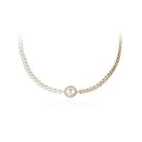 Plastic Pearl Necklace, Brass, with Plastic Pearl, with 2.75inch extender chain, Round, gold color plated, Korean style & for woman & with rhinestone, 15mm Approx 12.6 Inch 