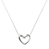 Brass Jewelry Necklace, with 2.75inch extender chain, Heart, silver color plated, snake chain & for woman & hollow Approx 15.3 Inch 