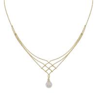 Collier de perles de verre, laiton, avec perle de verre, avec 3.15inch chaînes de rallonge, Rond, Placage de couleur d'or, multicouche & pour femme Environ 15 pouce, Vendu par PC