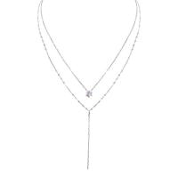 Rhinestone Brass Necklace, with 2.75inch extender chain, silver color plated, Double Layer & for woman & with rhinestone Approx 15 Inch 